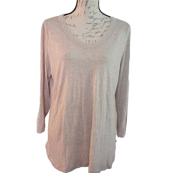 Liz Claiborne Ladies V-Neck Heathered Oatmeal Top with Gold Sparkles - Size - Picture 1 of 4